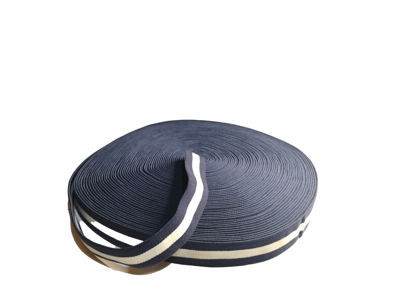Navy &amp; White | Soft Waistband Elastic | 25mm Wide
