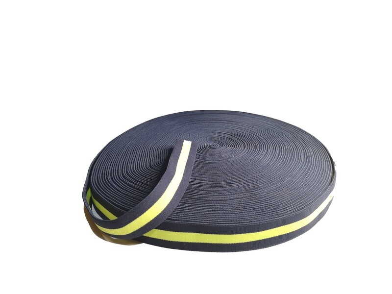 Navy &amp; Neon Yellow | Soft Waistband Elastic | 25mm Wide