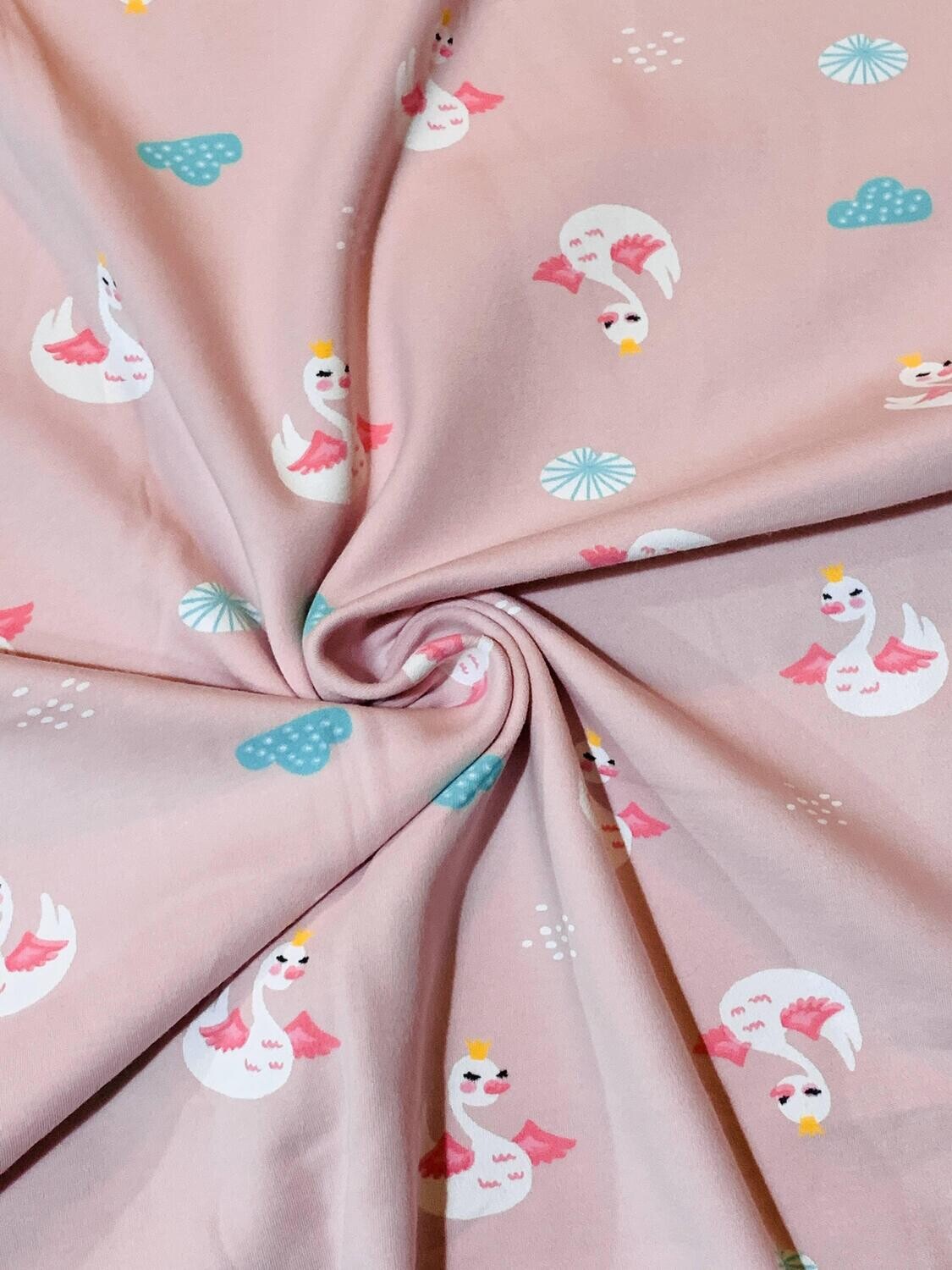 Pink Swans | Heavyweight Cotton Lycra, 300gsm | 165cm Wide - 1m Piece