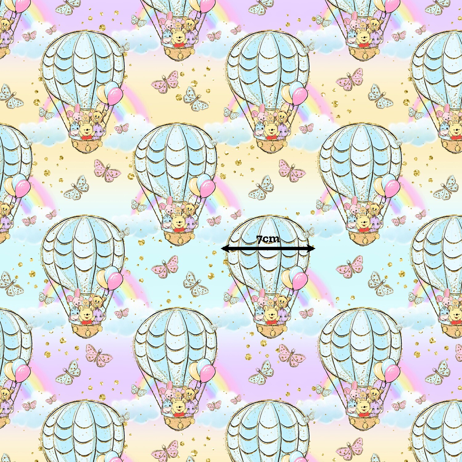 Winnie & Friends, Hot Air Balloon | Digital-Print Quilting Cotton Woven | 112cm wide