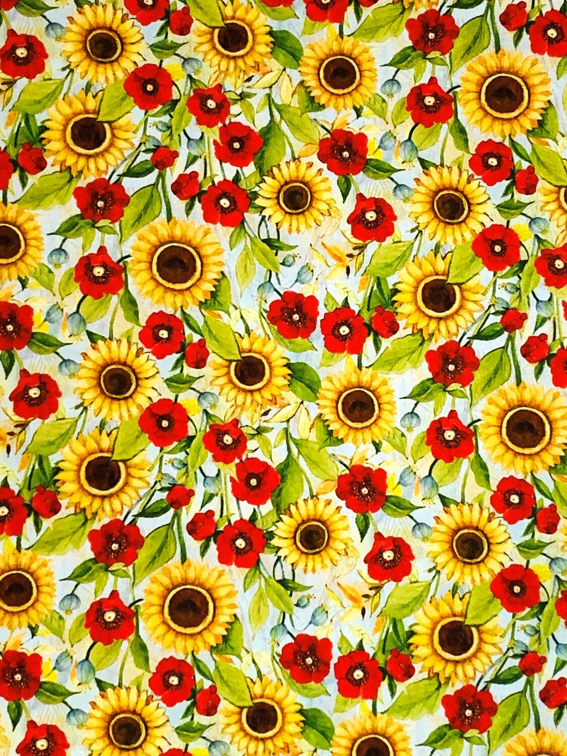 Sunflowers &amp; Poppies | Quilting Cotton | 112cm wide - 0.35m Piece
