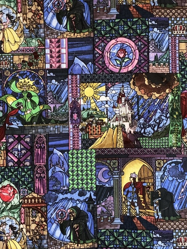 Beauty &amp; The Beast, Stained Glass | Licensed Quilting Cotton | 112cm wide - 1.15m Piece