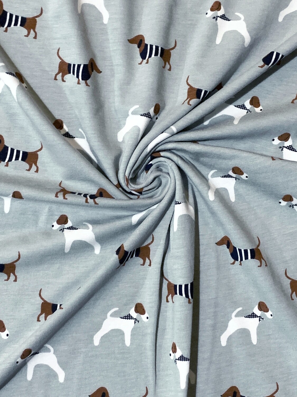 Pups on Grey | Cotton Lycra, 170gsm | 170cm Wide