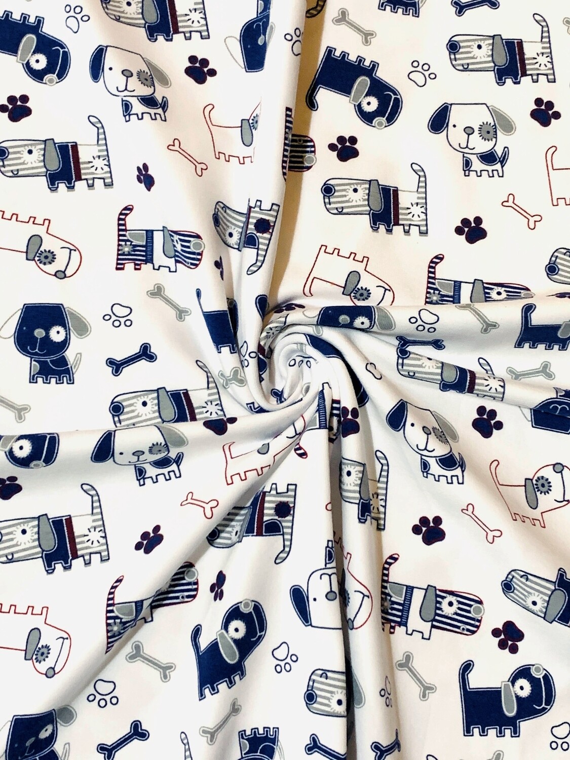 Pups on White, Toss | Cotton Lycra, 260gsm | 170cm Wide