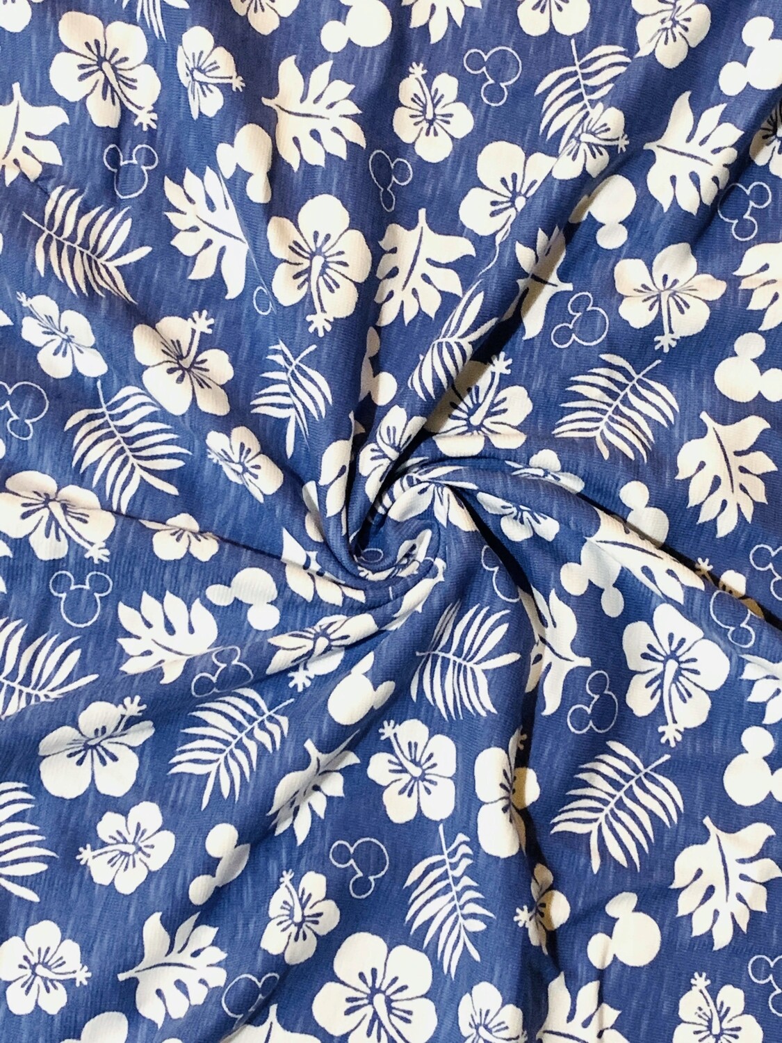 Florals on Blue | Cotton Slub Jersey, 200gsm | 190cm Wide - 0.4m Piece