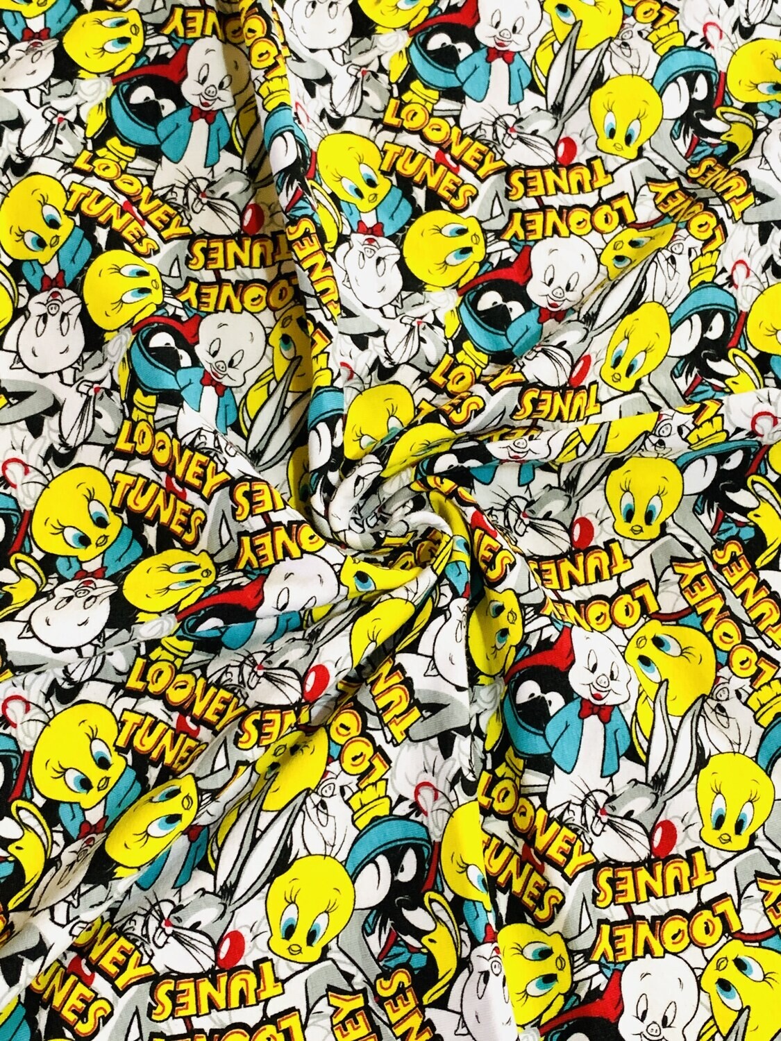 Looney Tunes Stacked | Licensed Cotton Lycra, 200gsm | 150cm Wide - 0.75m Piece