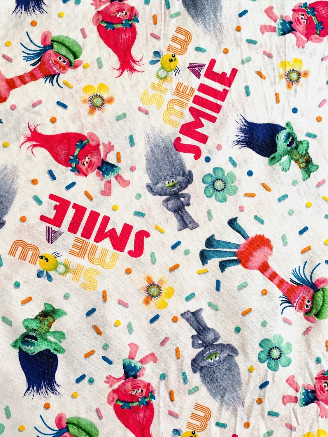 Trolls, Show Me a Smile | Licensed Quilting Cotton | 112cm wide - 0.7m PIece