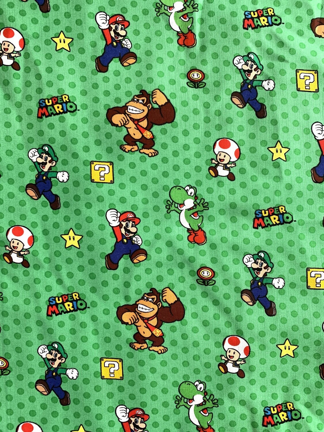 Mario & Friends on Green Polka | Licensed Quilting Cotton | 112cm wide