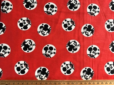 Mickey &amp; Minnie Badges | Licensed Quilting Cotton | 112cm wide