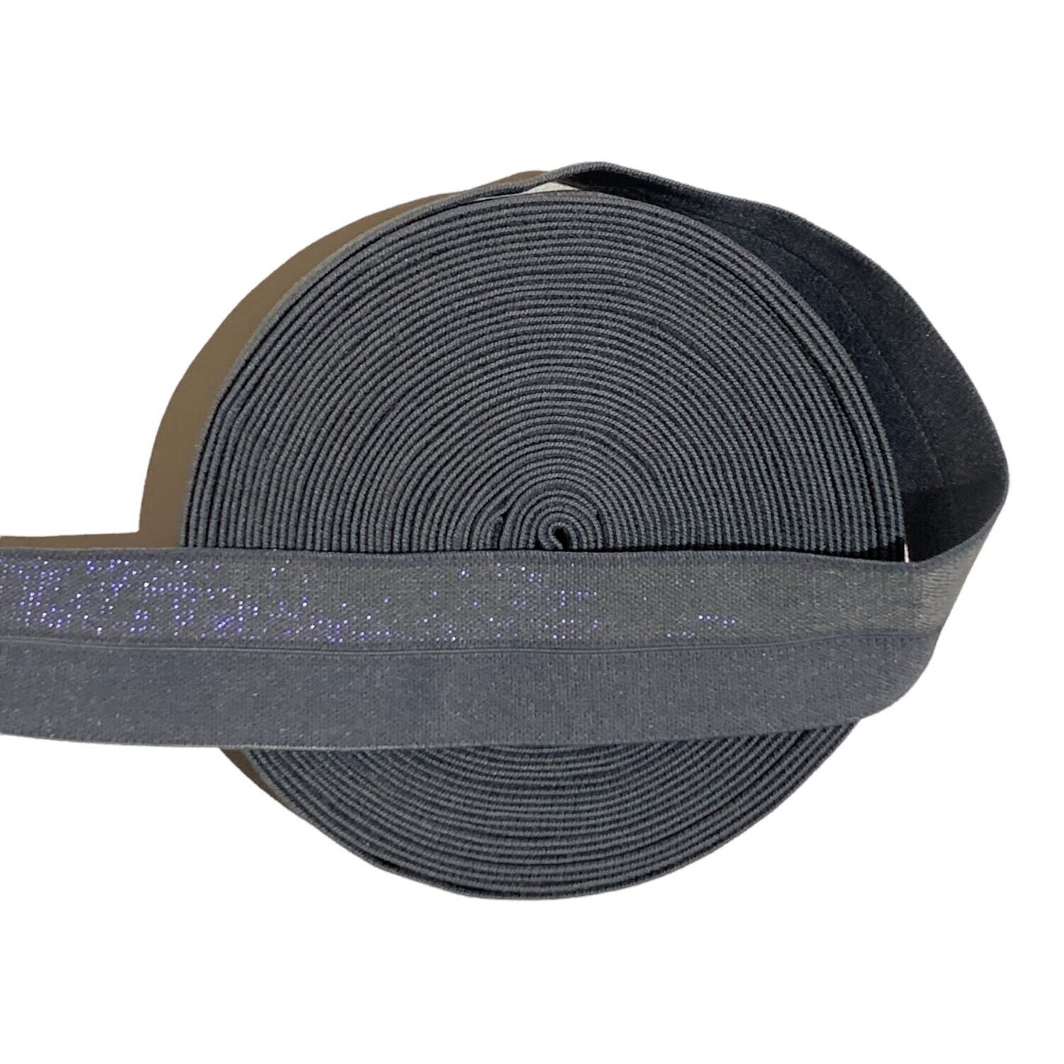 Blue-Grey w Purple Glitter | Fold-over Elastic (FOE) | 20mm Wide - 5 meters