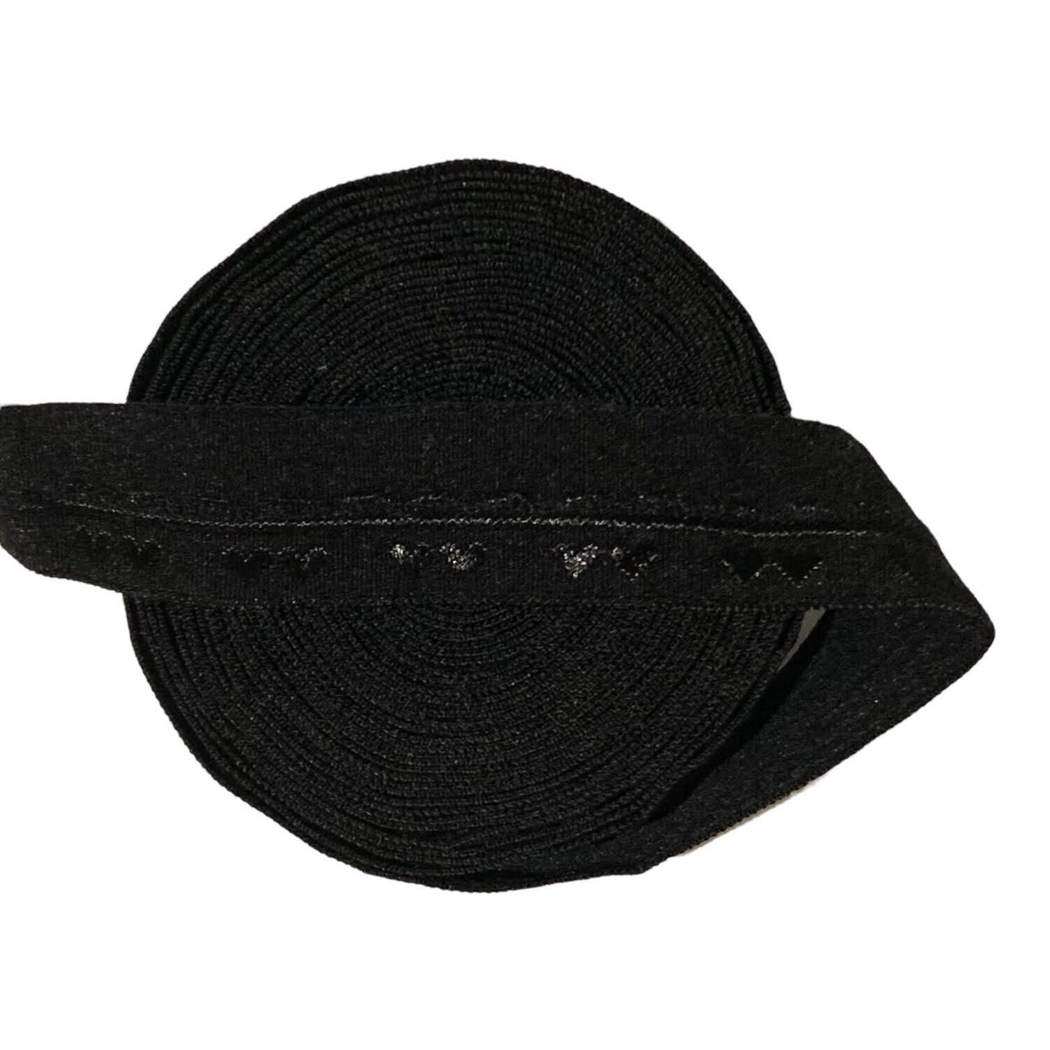 Black w Hearts | Fold-over Elastic (FOE) | 20mm Wide - 5 meters
