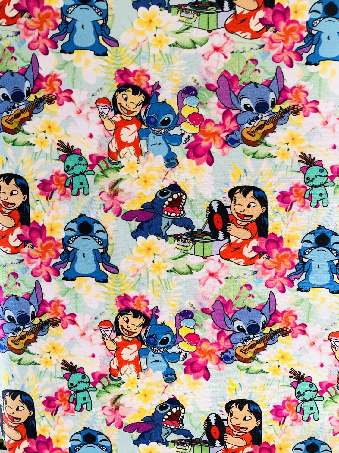 Lilo &amp; Stitch, Music | Digital Print Custom Cotton Woven | 145cm wide - 1.2m Piece