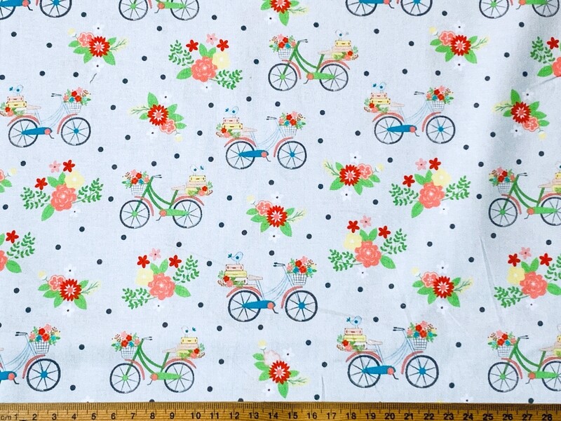 Floral Retro Bikes | Quilting Cotton | 112cm wide