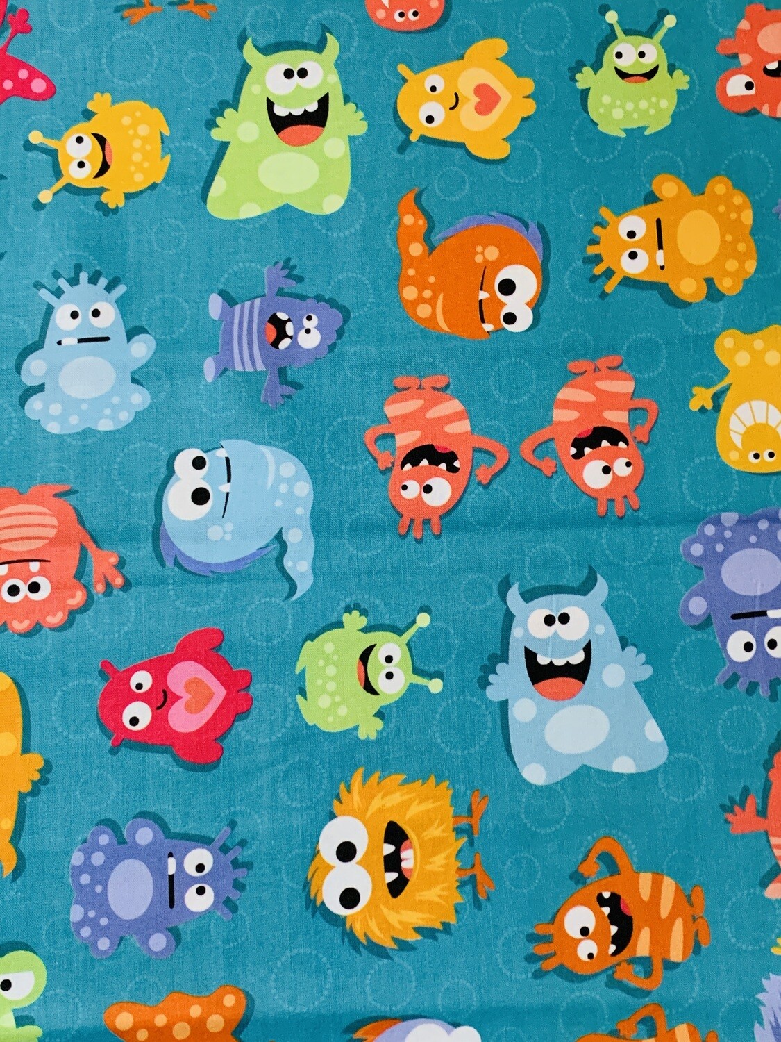 Kooky Monsters, Teal | Quilting Cotton | 112cm wide - Remnants
