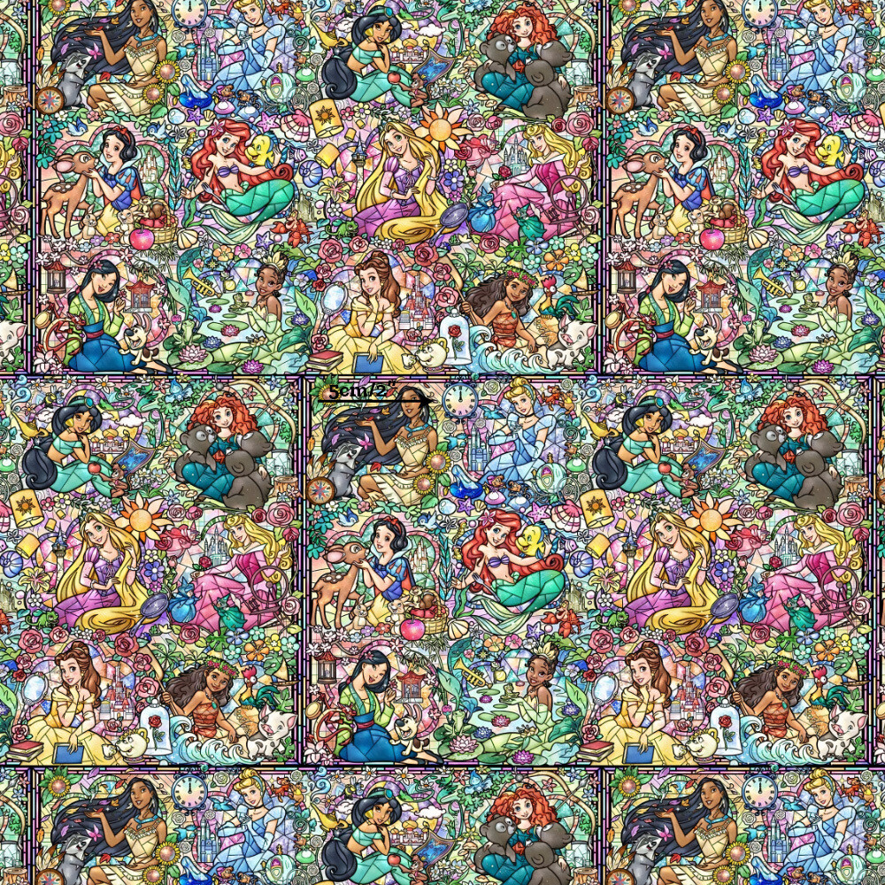 Princesses, Stained Glass | Custom Cotton Woven | 112cm wide -- 1.2m PIece