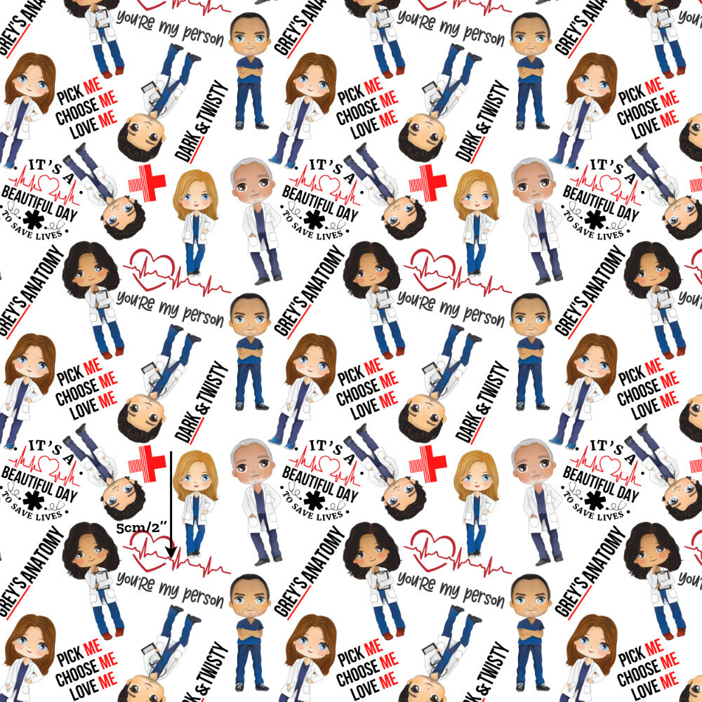 Grey&#39;s, Characters Toss | Custom Cotton Woven | 112cm wide -  0.4m Piece