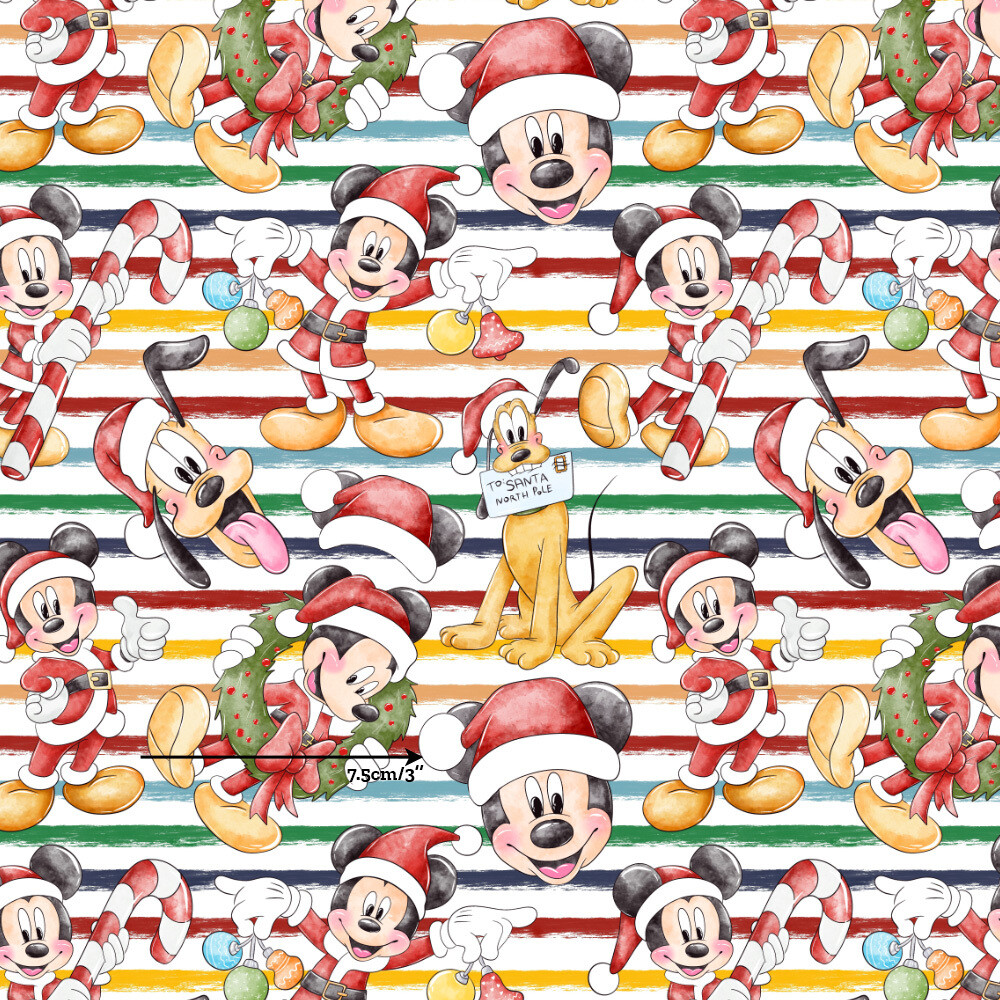 Xmas Mickey, Stripes | Custom Cotton Woven | 112cm wide - Final Pieces