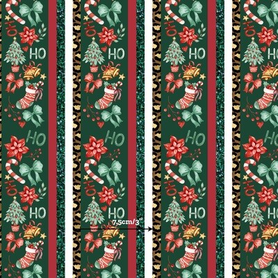 Xmas Ho Ho Stripes | Digital-Print Cotton Woven | 112cm wide