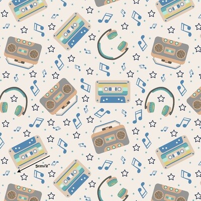 Retro Cassettes | Digital-Print Cotton Woven | 112cm wide