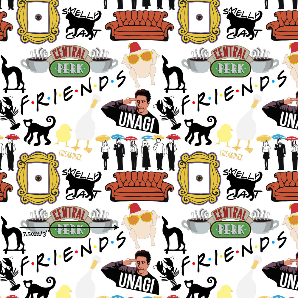 Friends, White Toss | Custom Cotton Woven | 112cm wide - 1.1m Piece