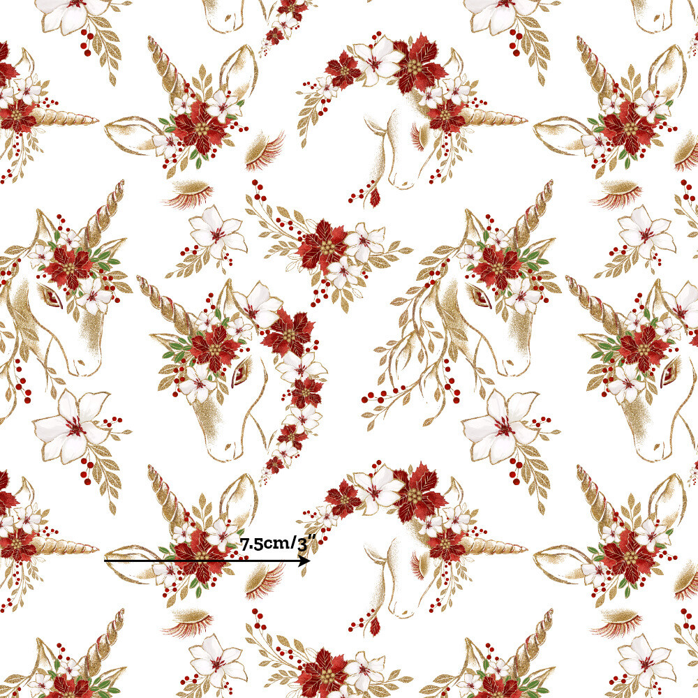 Xmas Pretty Unicorns | Custom Cotton Woven | 112cm wide - 0.55m Piece