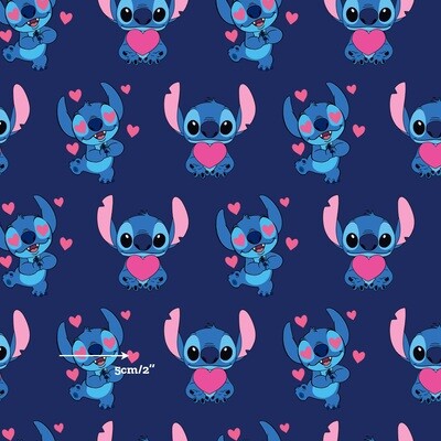 Stitch, Navy Hearts | Digital-Print Custom Cotton Woven | 145cm wide