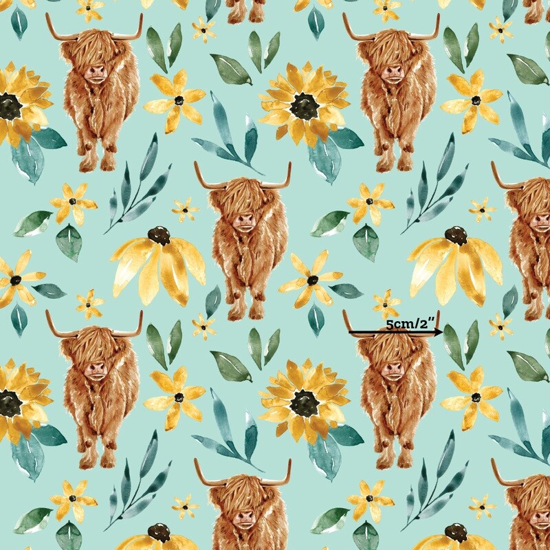 Highland Cow, Blue | Digital-Print Cotton Woven | 145cm wide