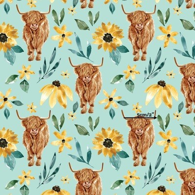 Highland Cow, Blue | Digital-Print Cotton Woven | 145cm wide