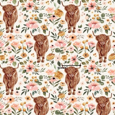 Highland Cow, Blush Floral | Digital-Print Cotton Woven | 145cm wide