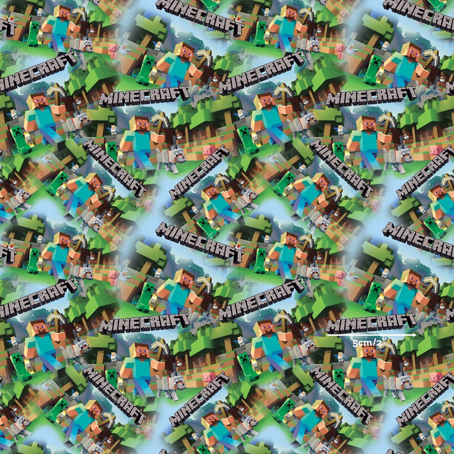 Minecraft, Scenes Toss | Custom Cotton Woven | 145cm wide - 0.7m Piece