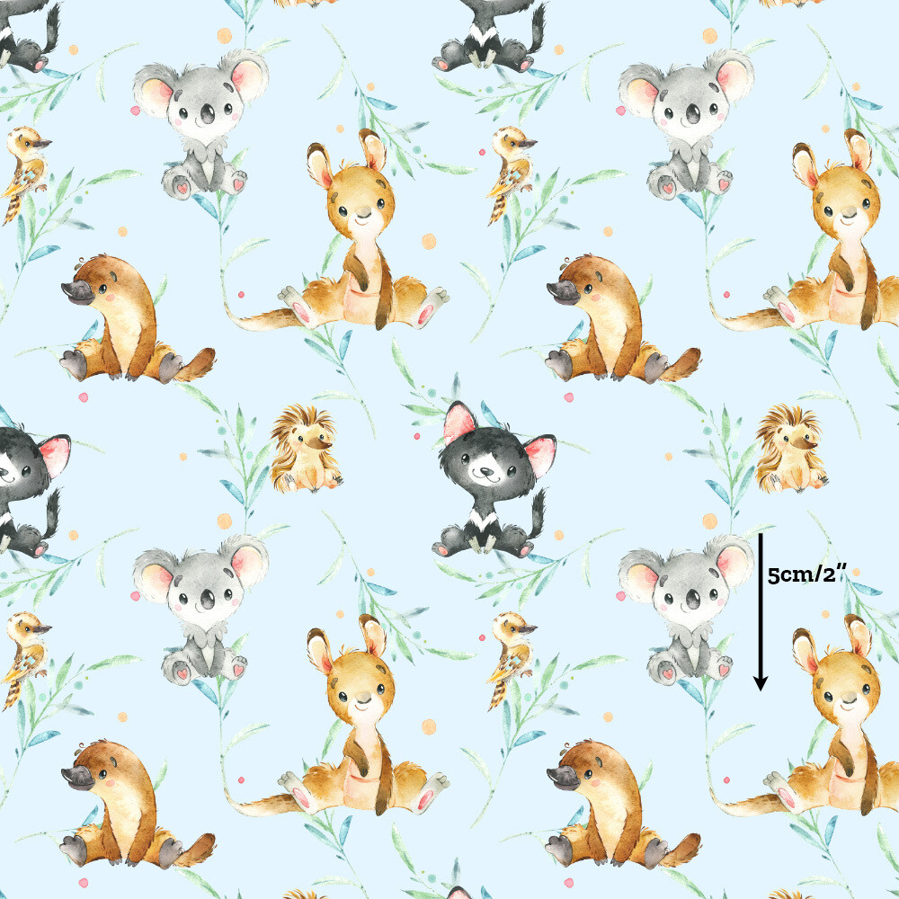 Aussie Animals, Blue | Digital-Print Cotton Woven | 145cm wide - Final Pieces