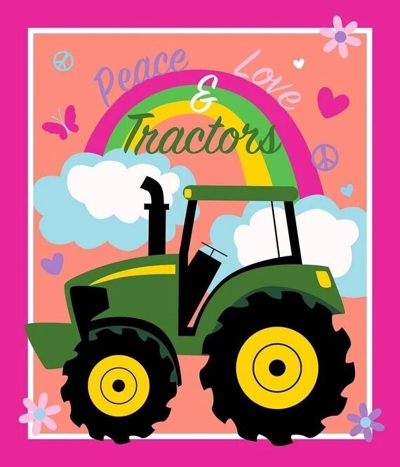 Peace, Love, Tractor, John Deere | Licensed Quilting Cotton Panel