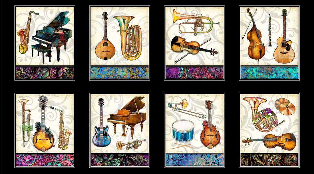 Fine Tuning, Musical Instruments | Digital Print Quilting Cotton Panel