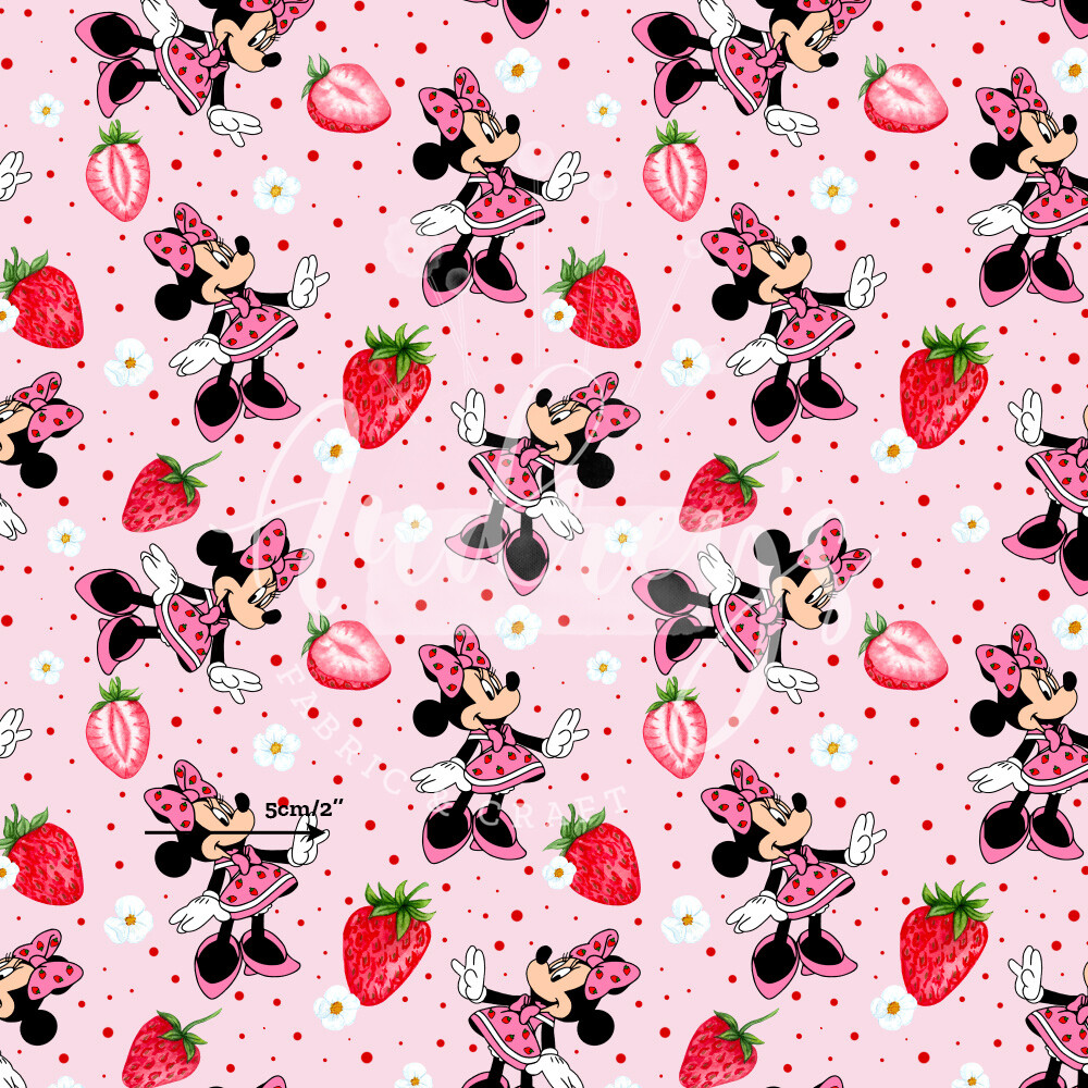 Minnie Strawberries | Digital Print Custom Cotton Woven | 112cm wide