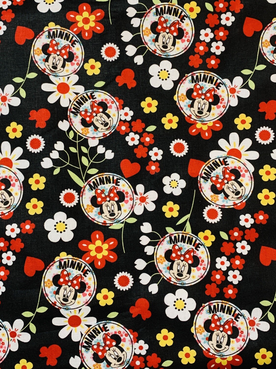 Minnie Flowers, Black | Licensed Quilting Cotton | 112cm wide