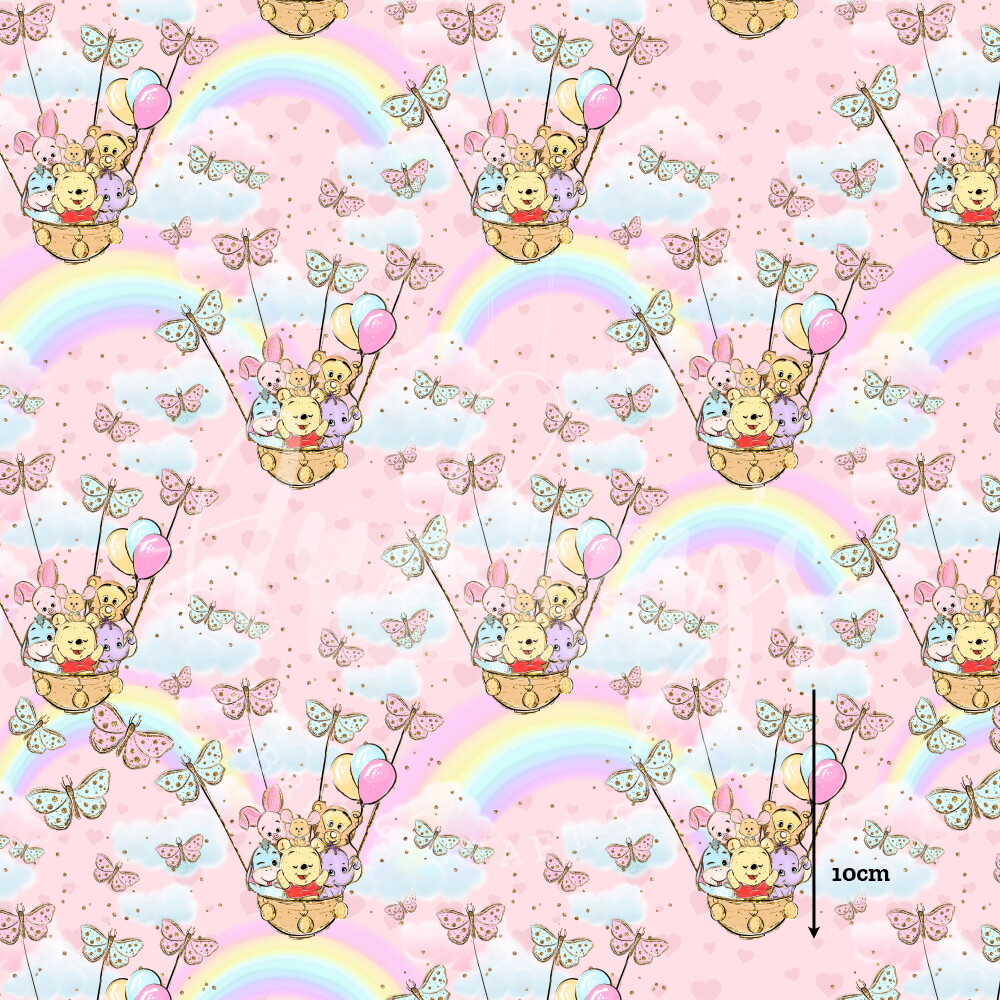 Pooh &amp; Friends, Rainbow | Digital-Print Cotton Lycra 230gsm | 150cm wide - 0.8m Piece