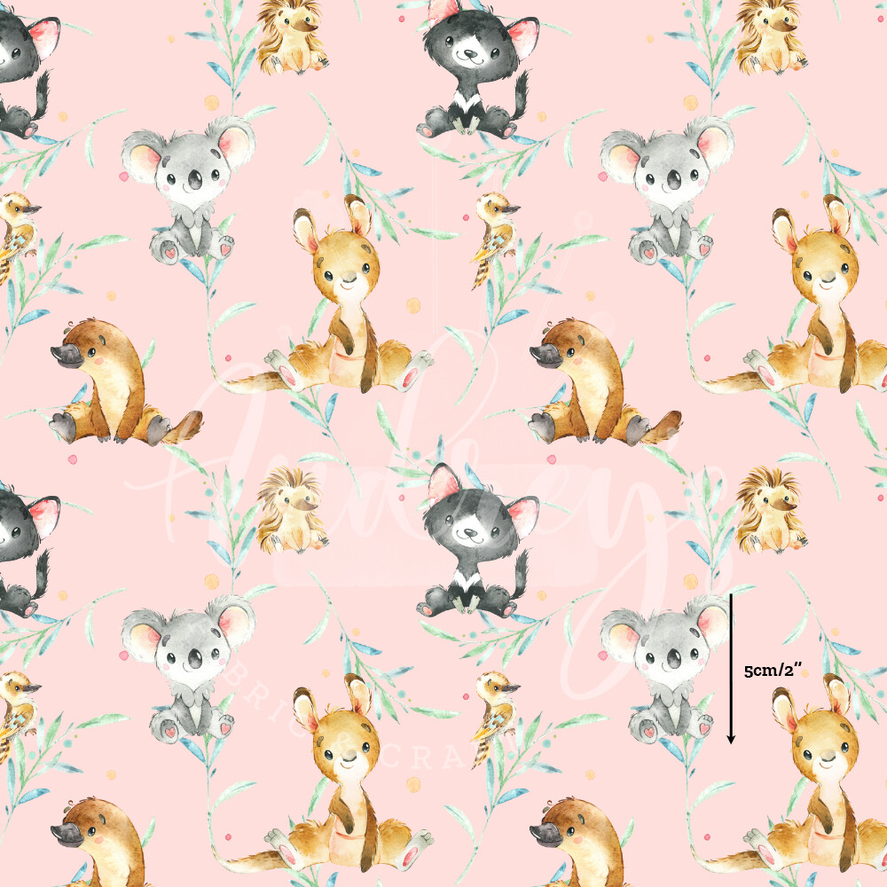 Aussie Animals, Pink | Digital-Print Cotton Lycra 230gsm | 150cm wide