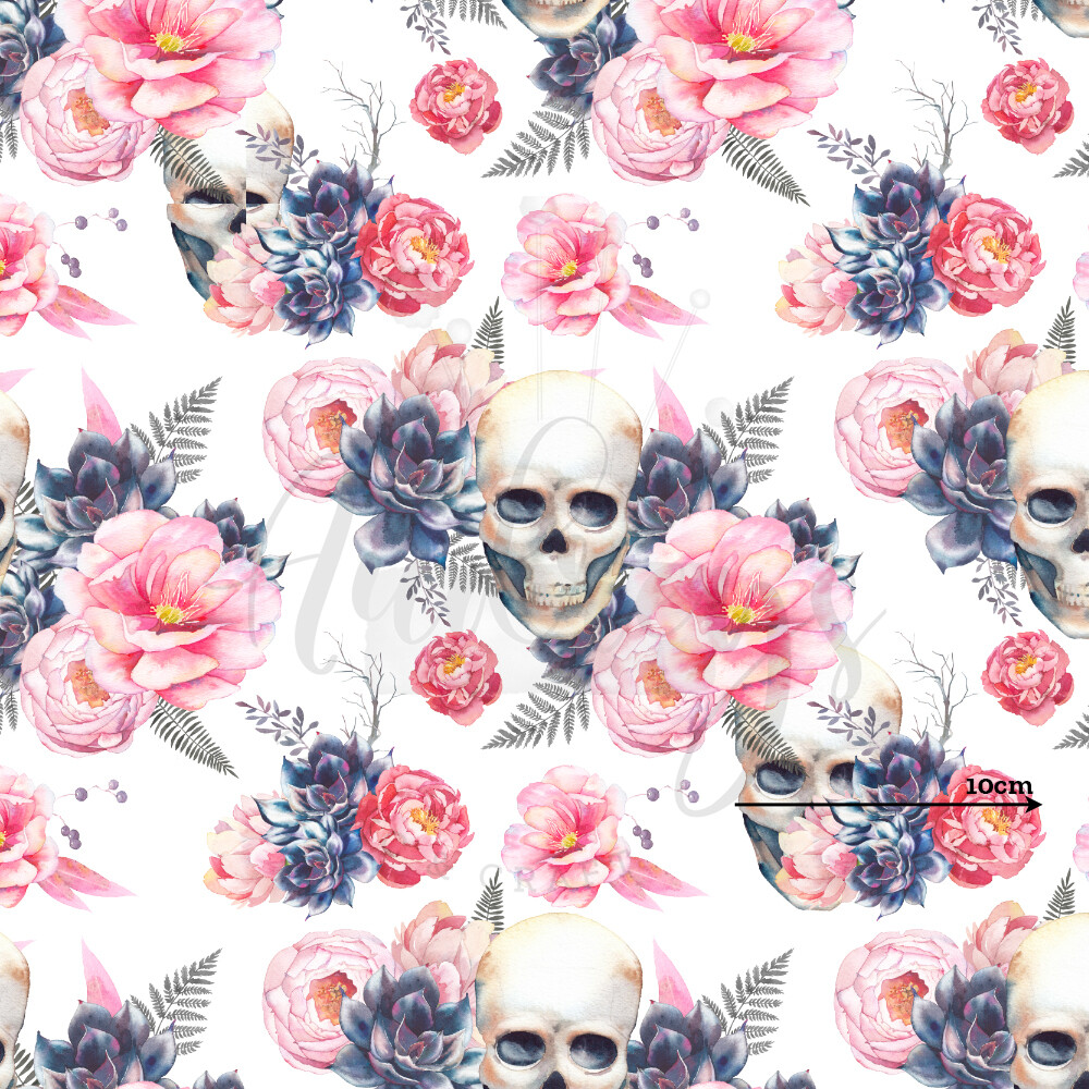 Floral Skulls | Digital-Print Cotton Lycra 230gsm | 150cm wide - 0.85m Piece