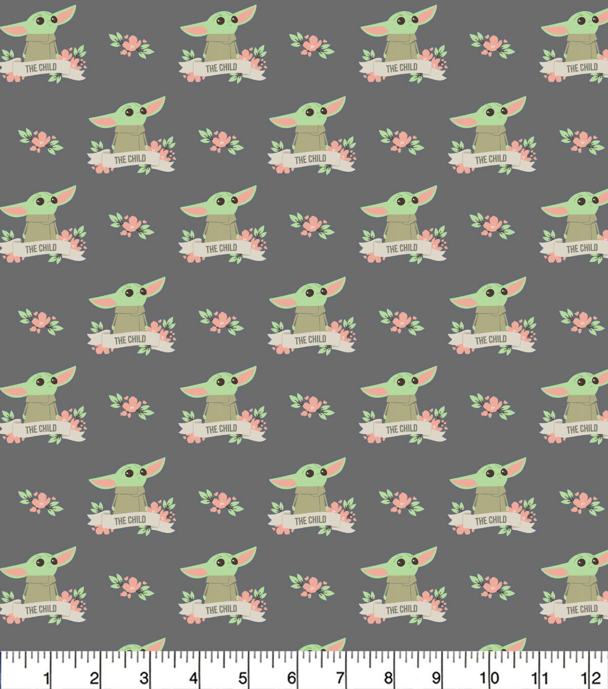 Baby Yoda Grogu, Floral Banner | Licensed Quilting Cotton | 112cm wide