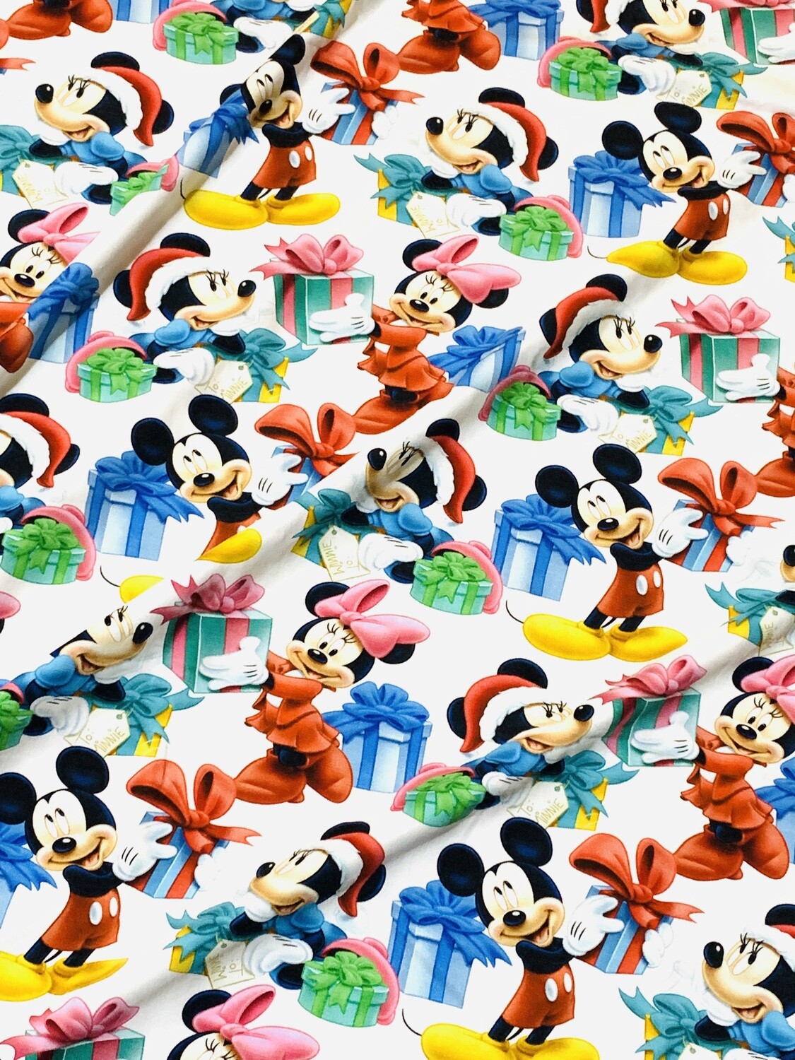 Mickey &amp; Minnie&#39;s Christmas | Licensed Cotton Lycra, 220gsm | 160cm Wide