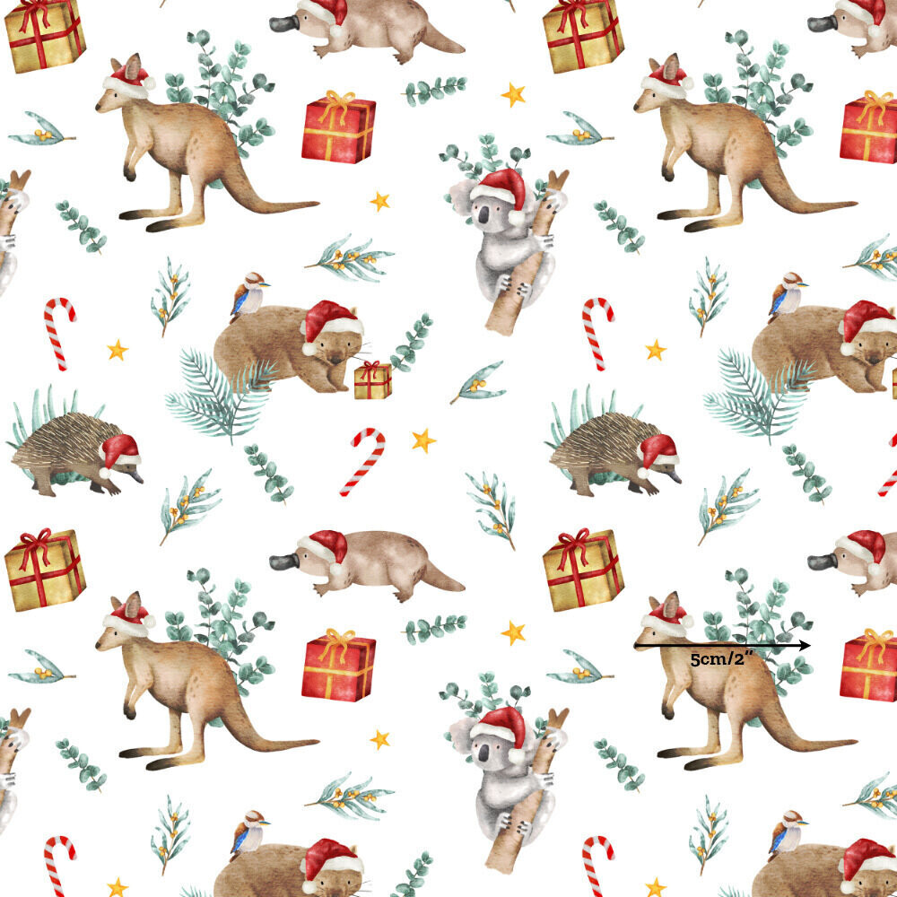 Xmas Aussie Animals | Digital-Print Cotton Lycra 230gsm | 150cm wide