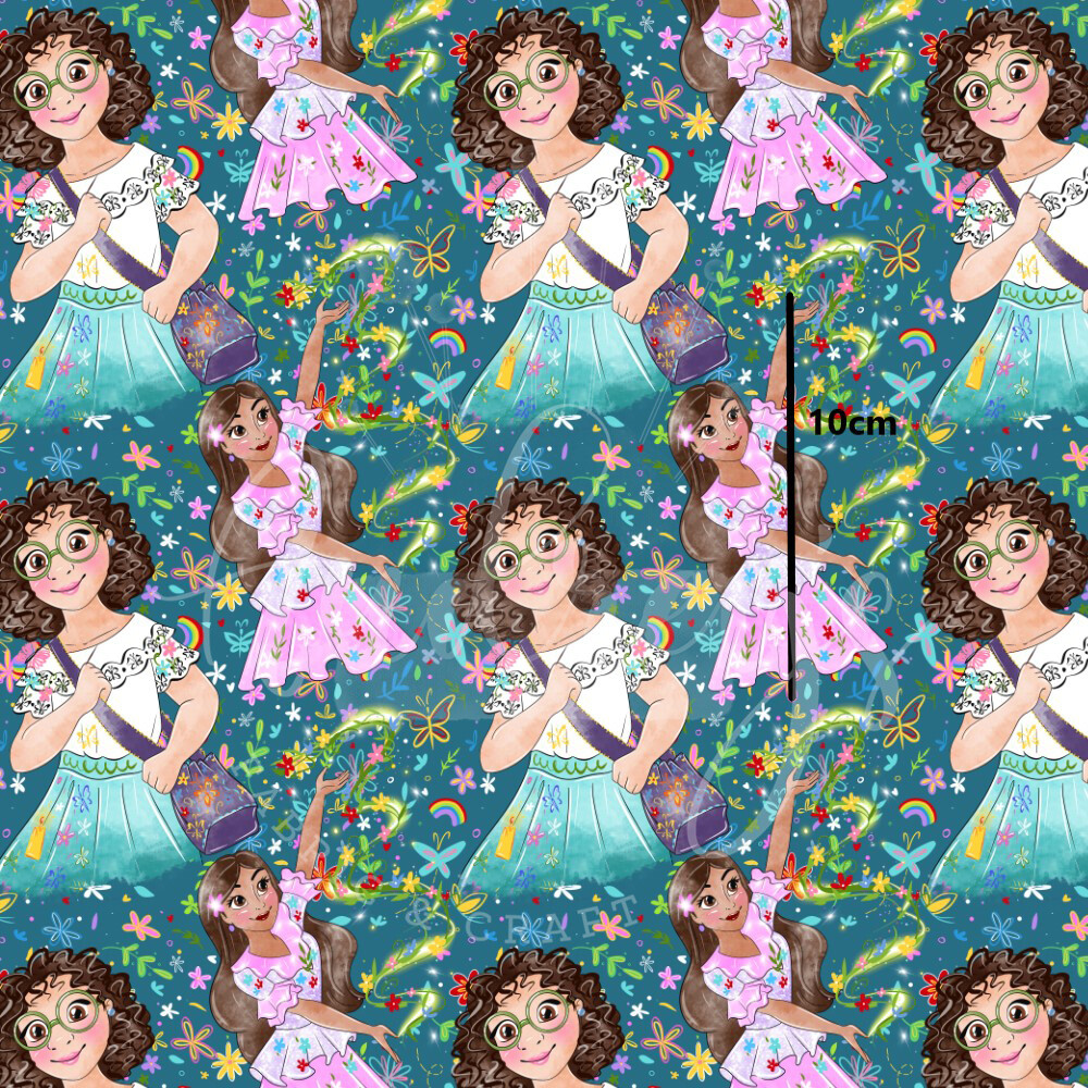 Encanto Mirabel, Teal | Digital-Print Cotton Lycra 240gsm | 150cm wide