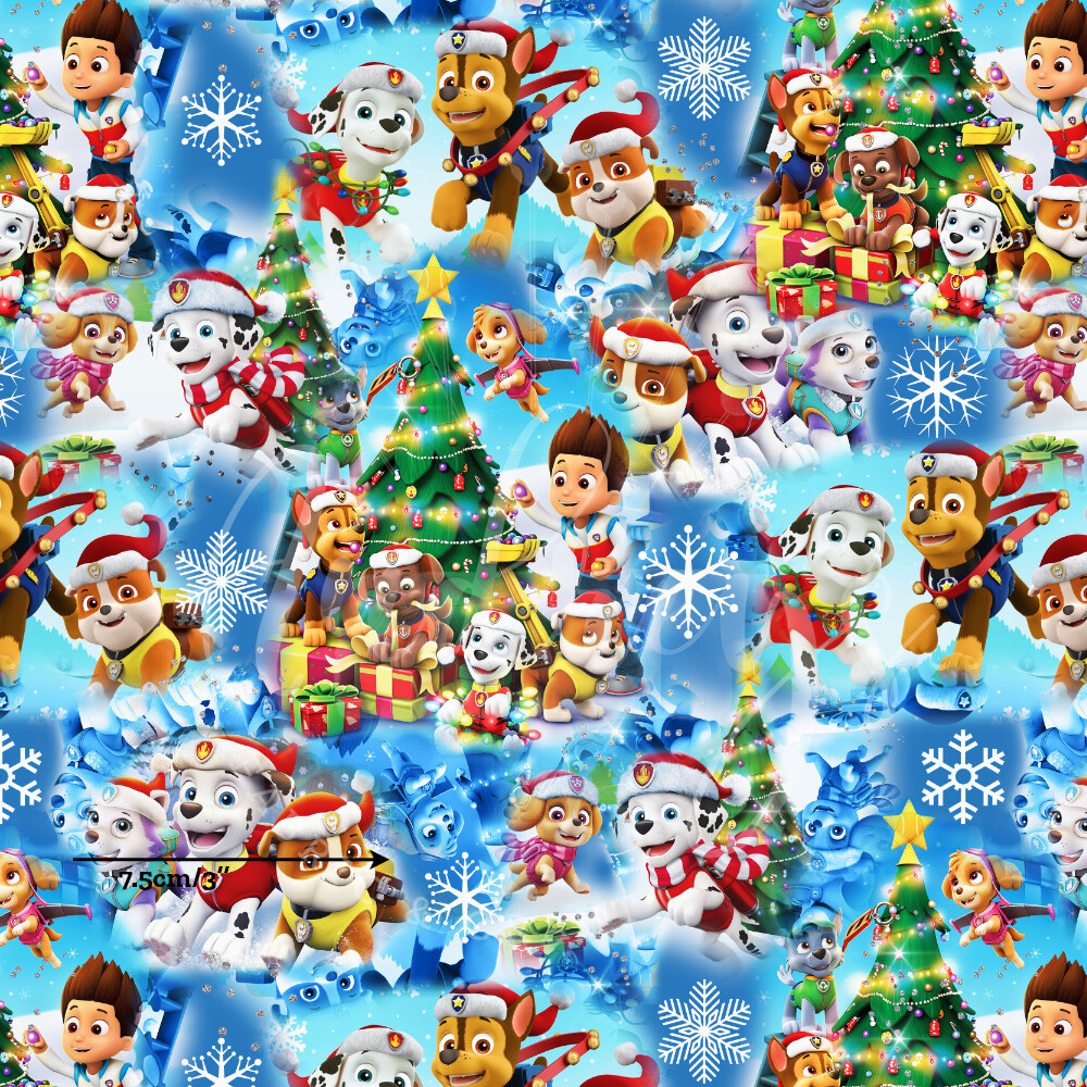 Xmas Paw Patrol | Digital-Print Cotton Lycra 240gsm | 150cm wide