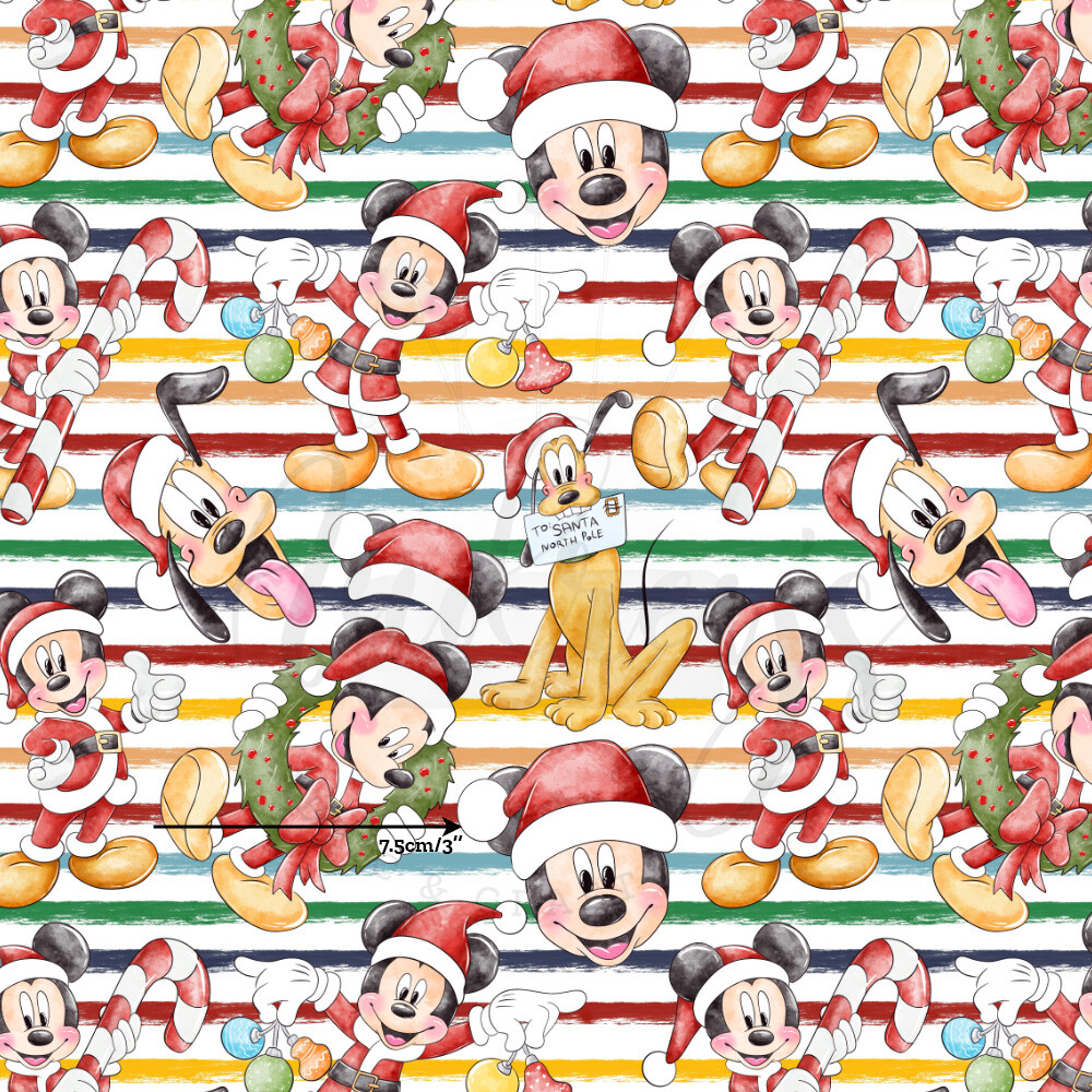 Xmas Mickey, Stripes | Digital-Print Cotton Lycra 240gsm | 150cm wide