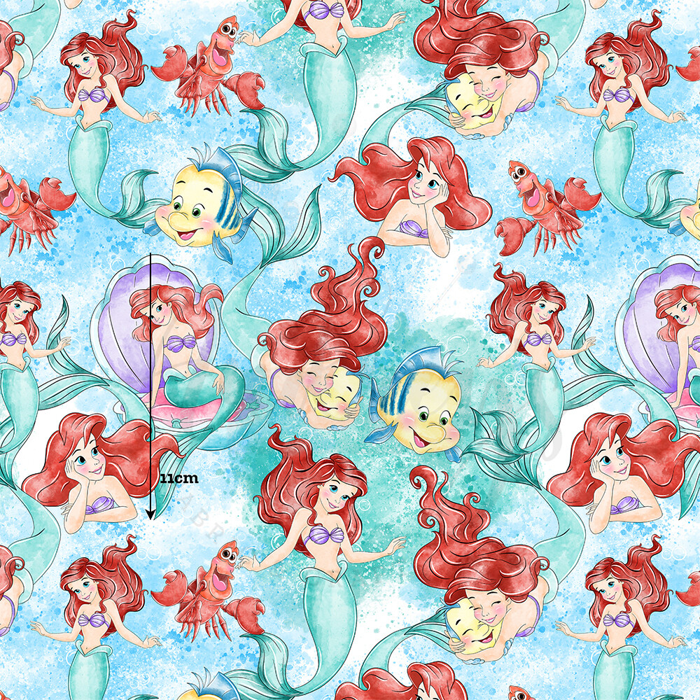 Ariel The Little Mermaid, Watercolour | Digital-Print Cotton Lycra 240gsm | 150cm wide