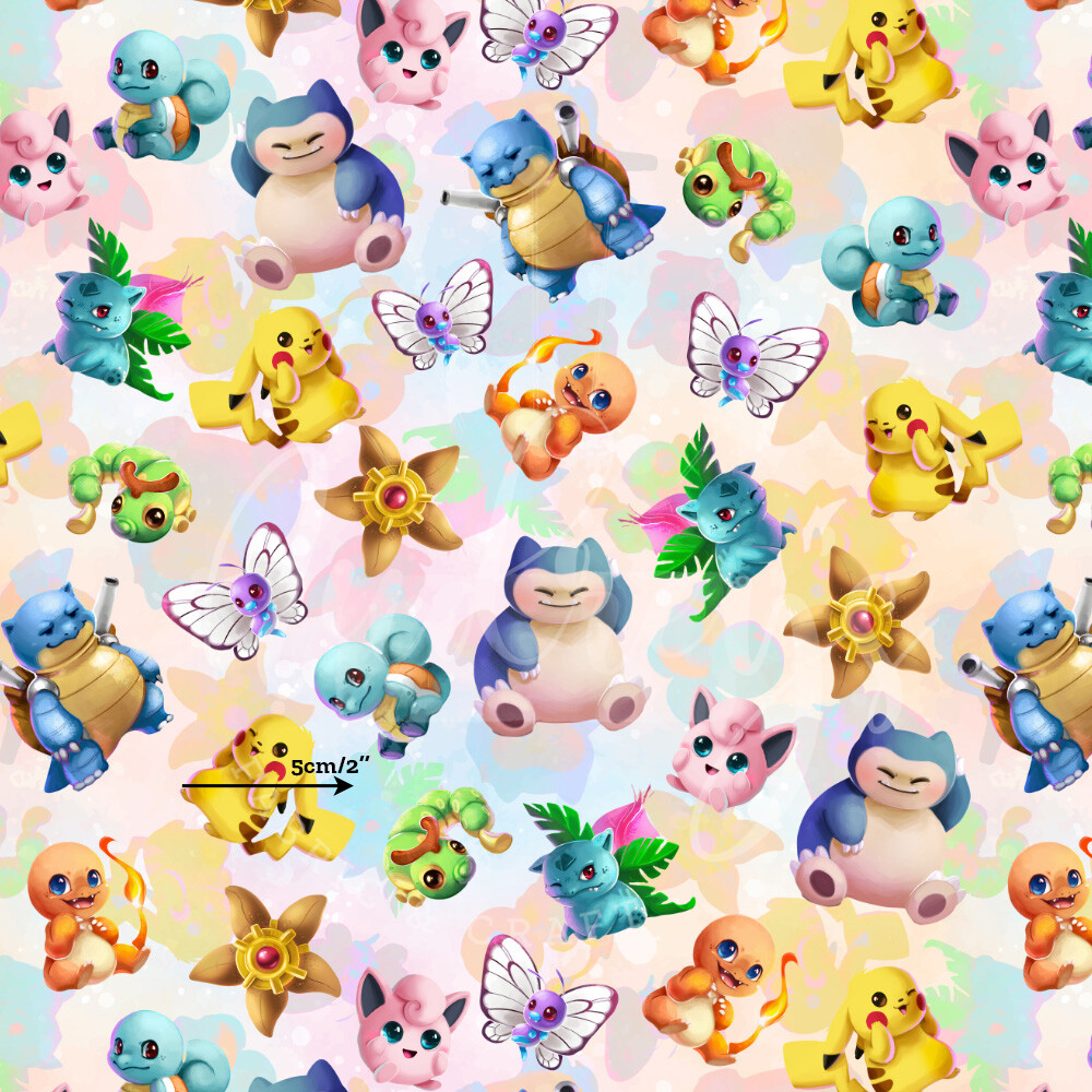 Pokemon, Characters Toss | Digital-Print Cotton Lycra 240gsm | 150cm wide