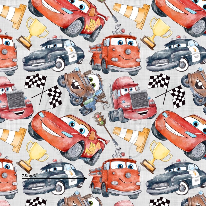 Cars, Grey Linen | Digital-Print Cotton Lycra 240gsm | 150cm wide