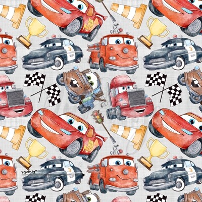 Cars, Grey Linen | Digital-Print Cotton Lycra 240gsm | 150cm wide