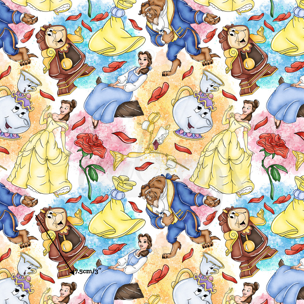 Beauty &amp; the Beast, Toss | Digital-Print Cotton Lycra 240gsm | 150cm wide