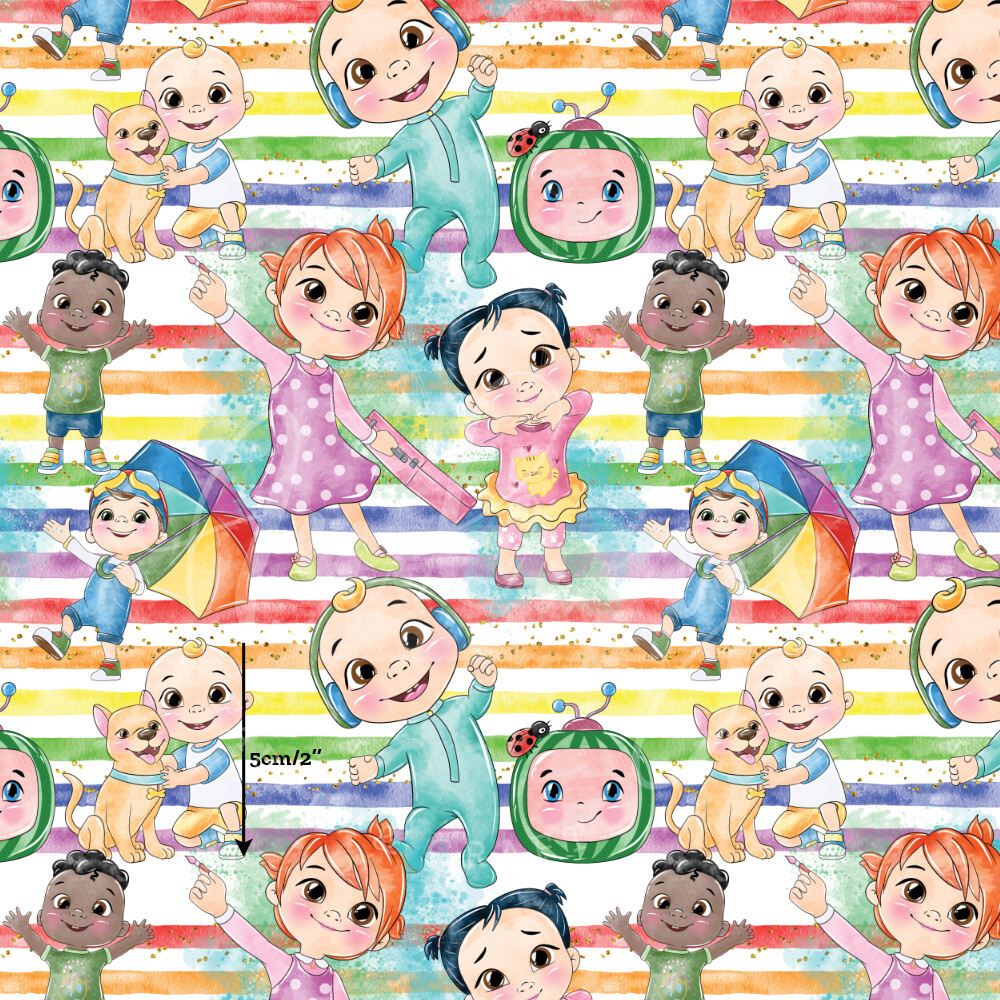 Cocomelon, Rainbow Stripes | Digital-Print Cotton Lycra 240gsm | 150cm wide